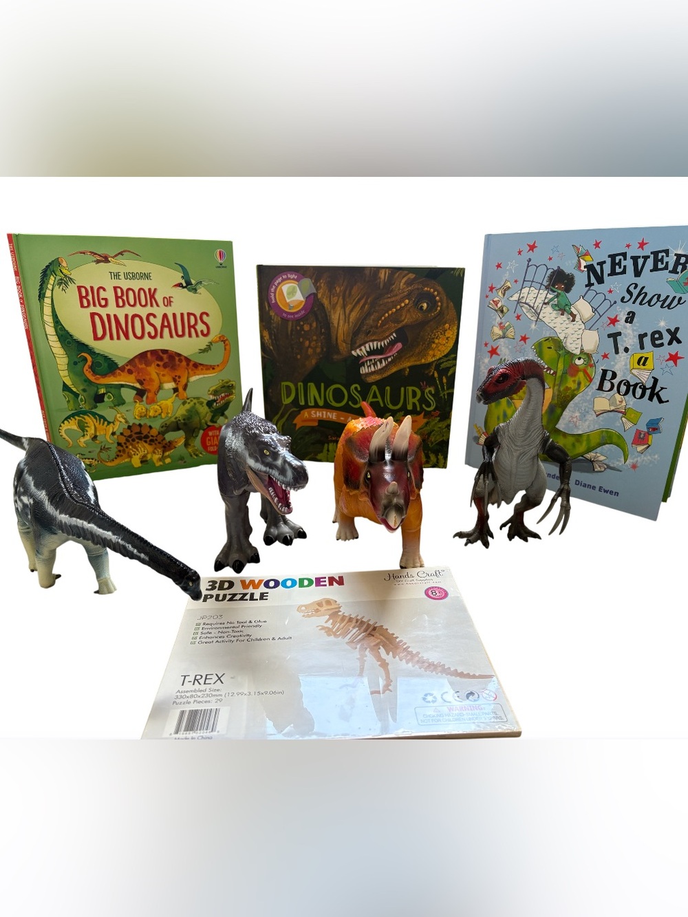 Kids Dinosaurs Toy Bundle -‎ Includes 3 NWT Books, 1 3-D Puzzle & 4 Large Dinos